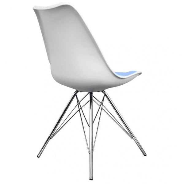 Soho White and Blue Dining Chair with Chrome Metal Legs