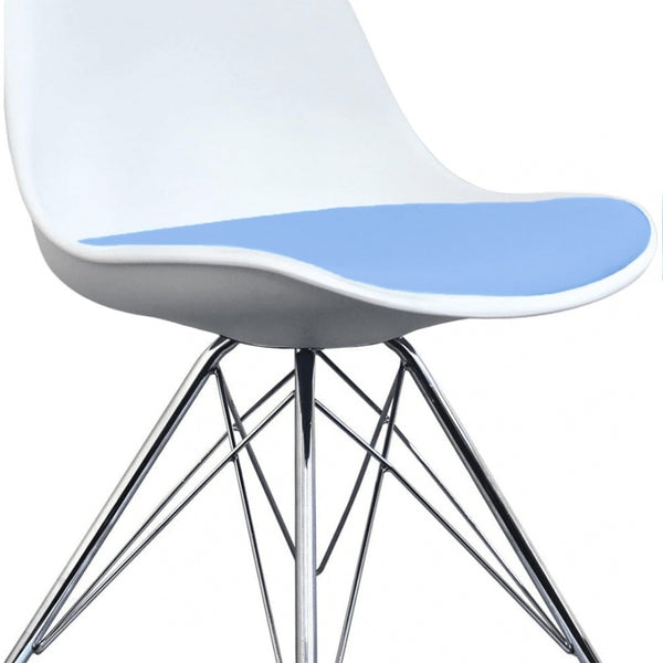 Soho White and Blue Dining Chair with Chrome Metal Legs