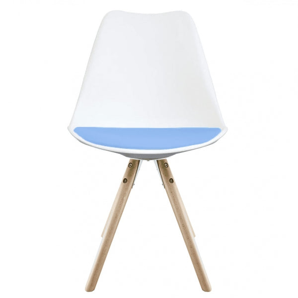 Soho White and Blue Dining Chair with Pyramid Light Wood Legs