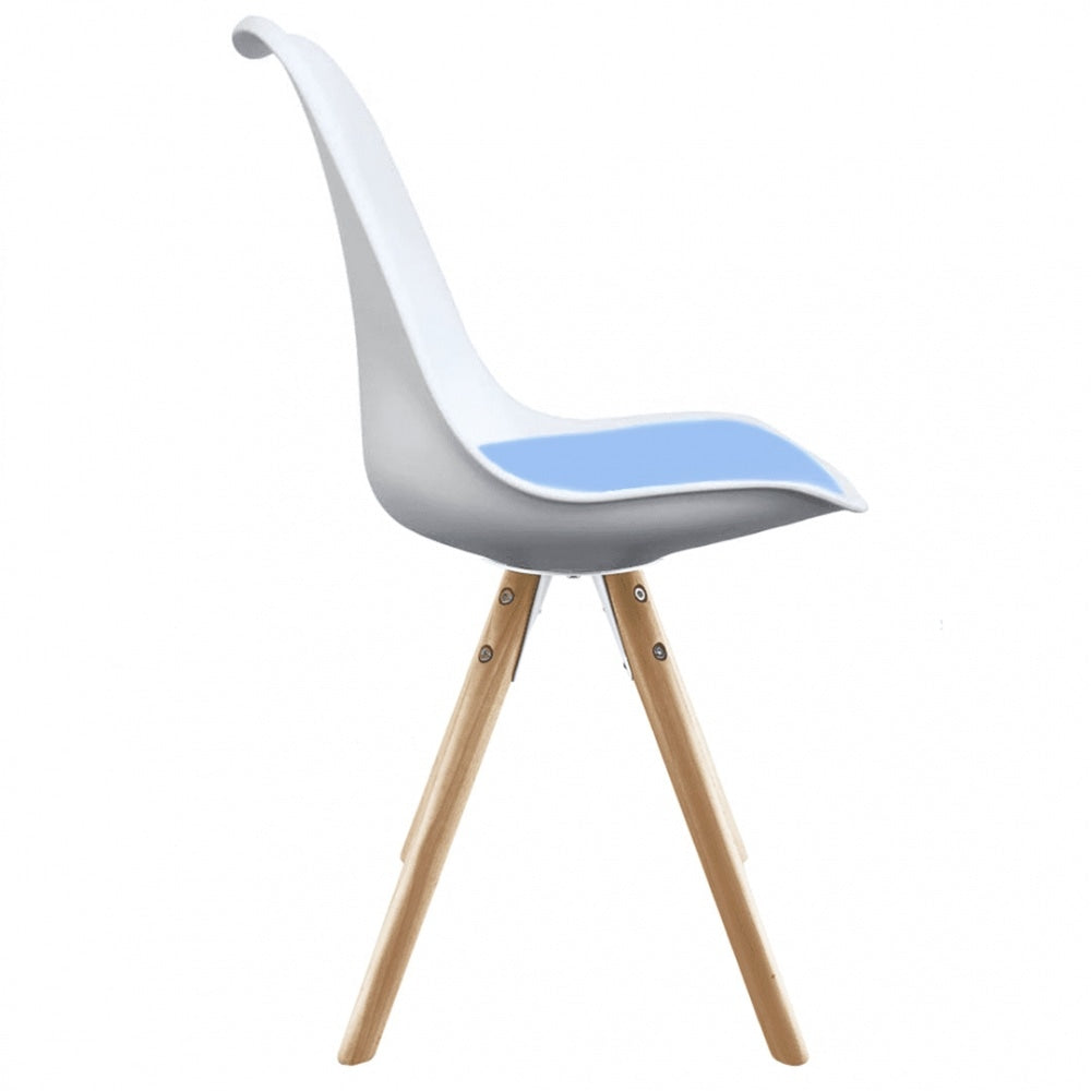 Soho White and Blue Dining Chair with Pyramid Light Wood Legs