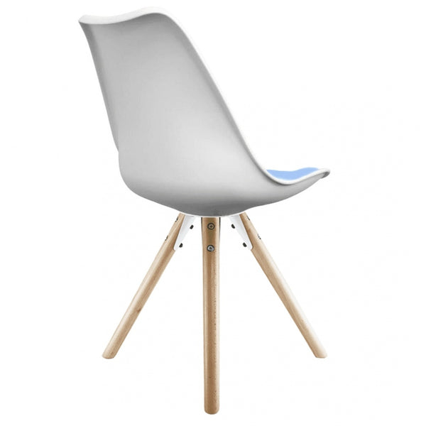 Soho White and Blue Dining Chair with Pyramid Light Wood Legs