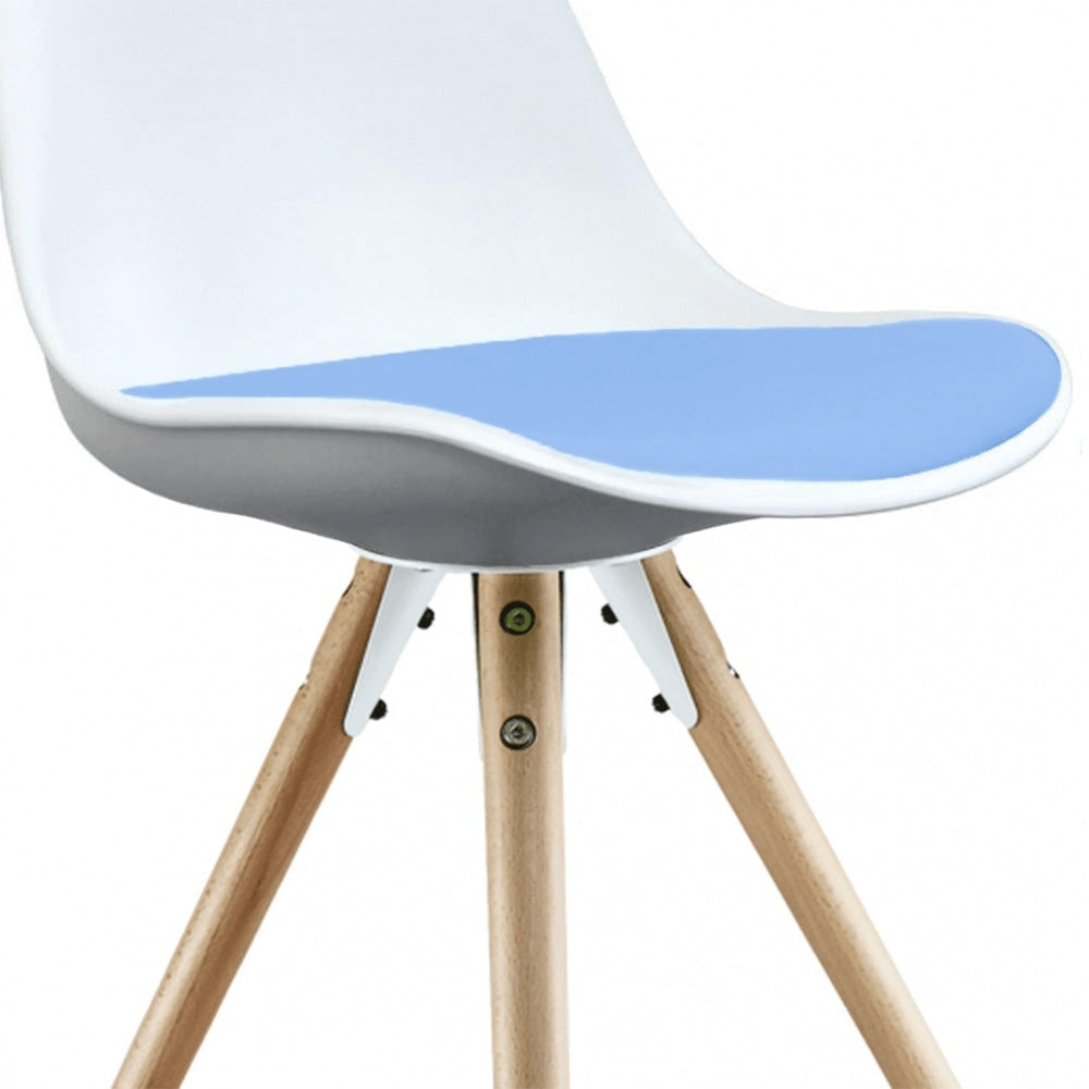 Soho White and Blue Dining Chair with Pyramid Light Wood Legs