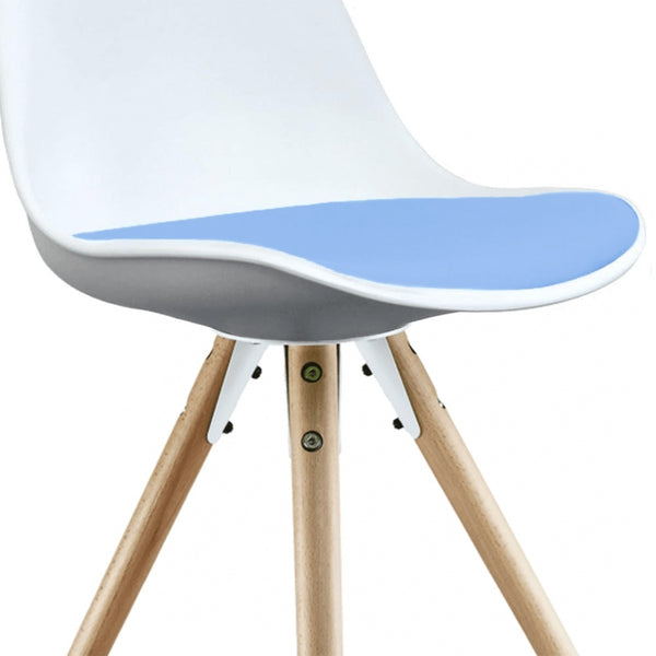 Soho White and Blue Dining Chair with Pyramid Light Wood Legs