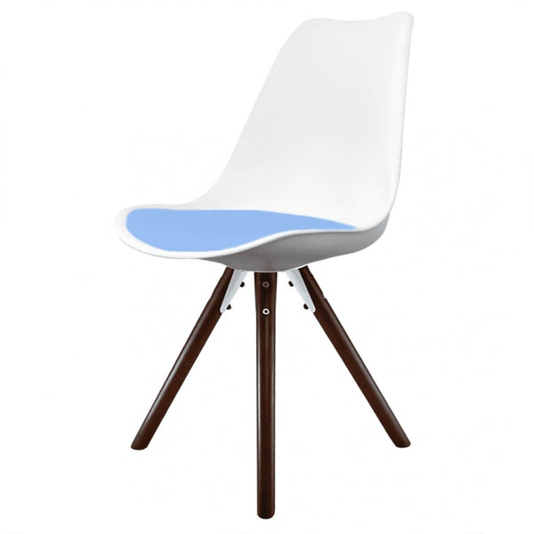 Soho White and Blue Dining Chair with Pyramid Dark Wood Legs