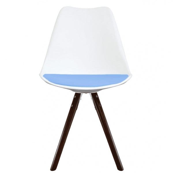 Soho White and Blue Dining Chair with Pyramid Dark Wood Legs