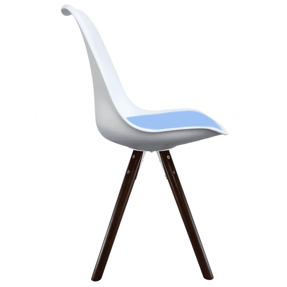 Soho White and Blue Dining Chair with Pyramid Dark Wood Legs