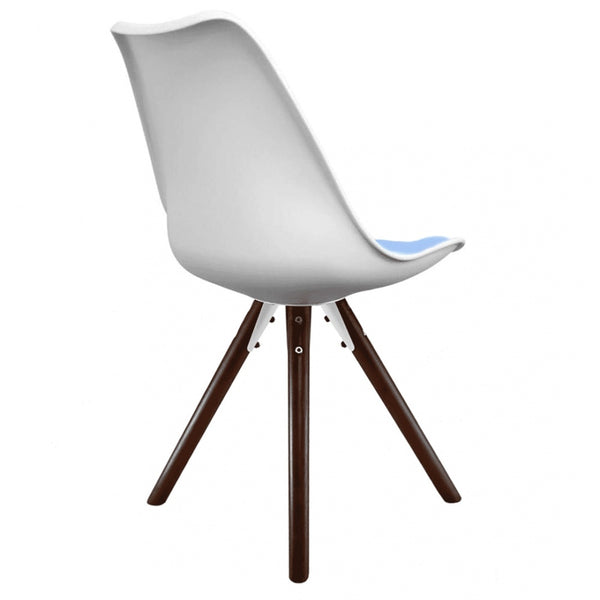 Soho White and Blue Dining Chair with Pyramid Dark Wood Legs
