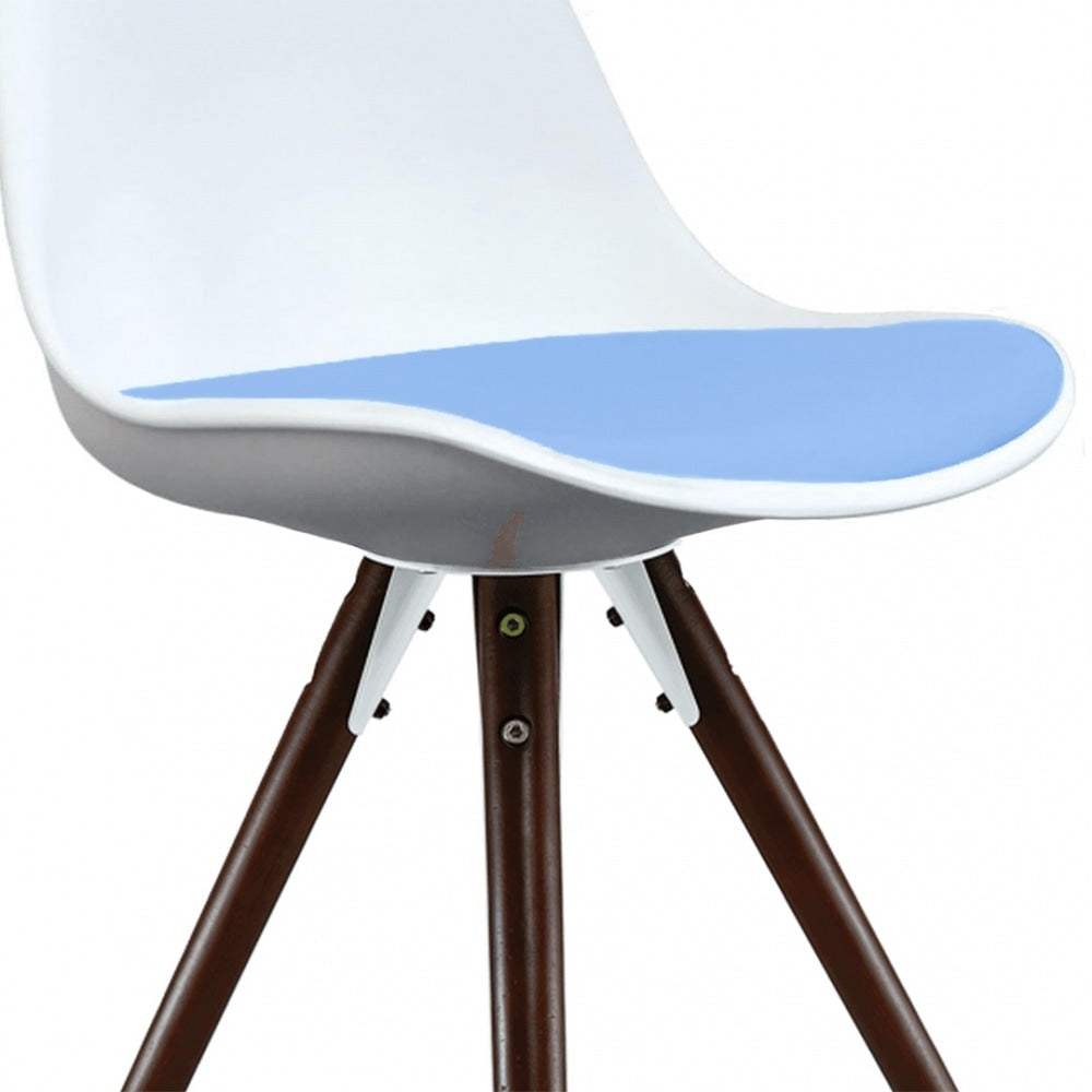 Soho White and Blue Dining Chair with Pyramid Dark Wood Legs