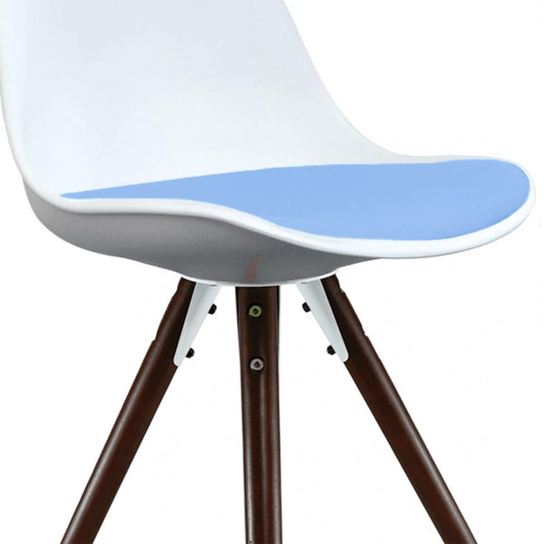 Soho White and Blue Dining Chair with Pyramid Dark Wood Legs