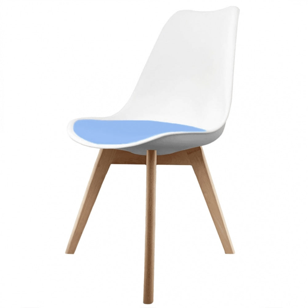 Soho White and Blue Dining Chair with Squared Light Wood Legs