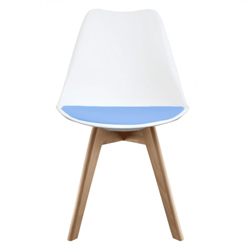 Soho White and Blue Dining Chair with Squared Light Wood Legs