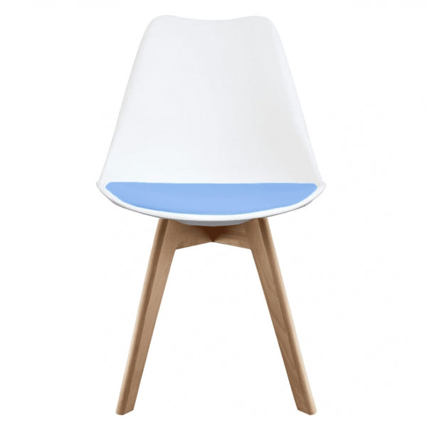 Soho White and Blue Dining Chair with Squared Light Wood Legs