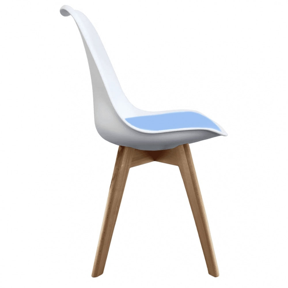 Soho White and Blue Dining Chair with Squared Light Wood Legs