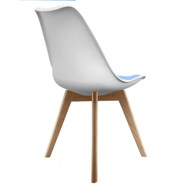 Soho White and Blue Dining Chair with Squared Light Wood Legs