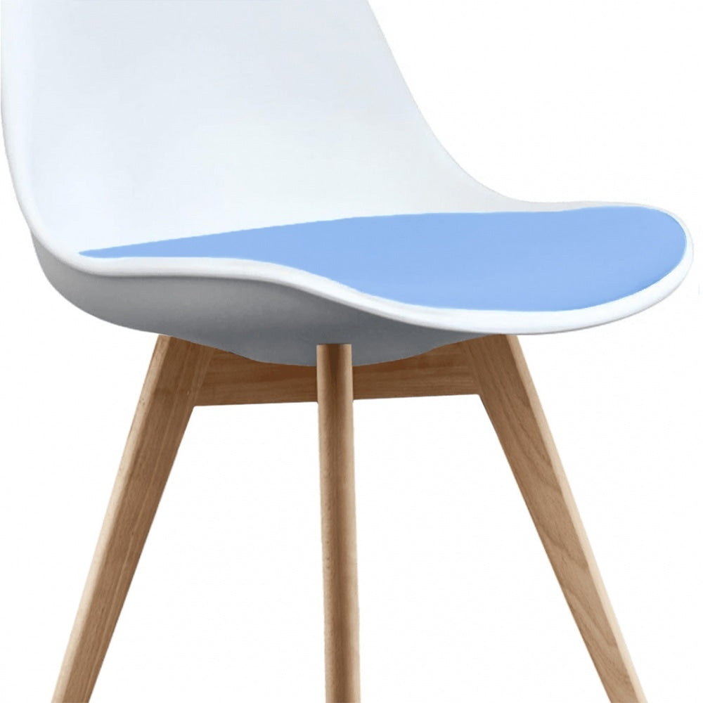 Soho White and Blue Dining Chair with Squared Light Wood Legs