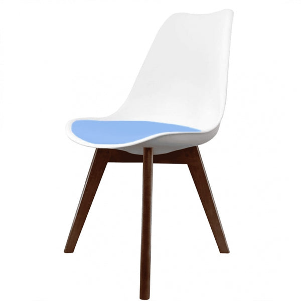 Soho White and Blue Dining Chair with Squared Dark Wood Legs