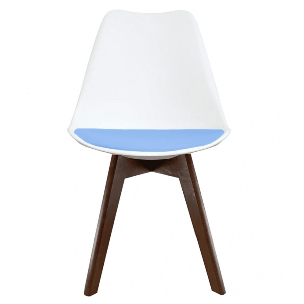 Soho White and Blue Dining Chair with Squared Dark Wood Legs
