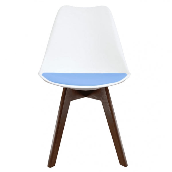 Soho White and Blue Dining Chair with Squared Dark Wood Legs