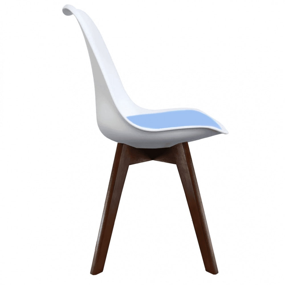 Soho White and Blue Dining Chair with Squared Dark Wood Legs