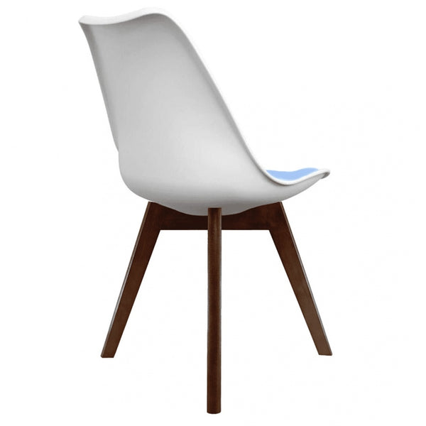 Soho White and Blue Dining Chair with Squared Dark Wood Legs
