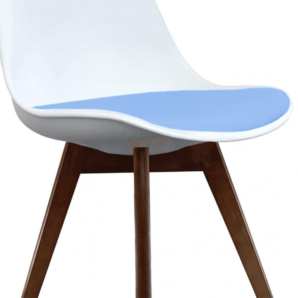 Soho White and Blue Dining Chair with Squared Dark Wood Legs