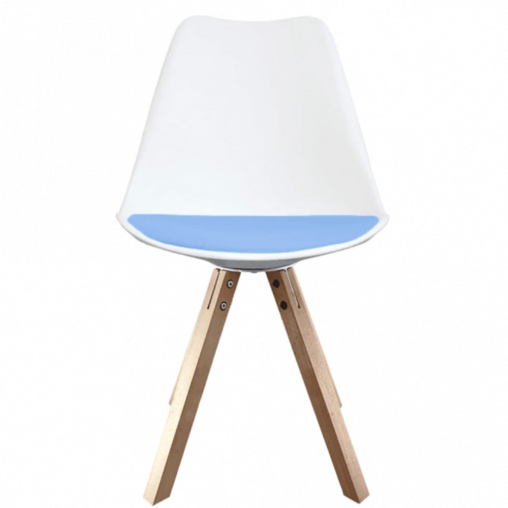 Soho White and Blue Dining Chair with Square Pyramid Light Wood Legs