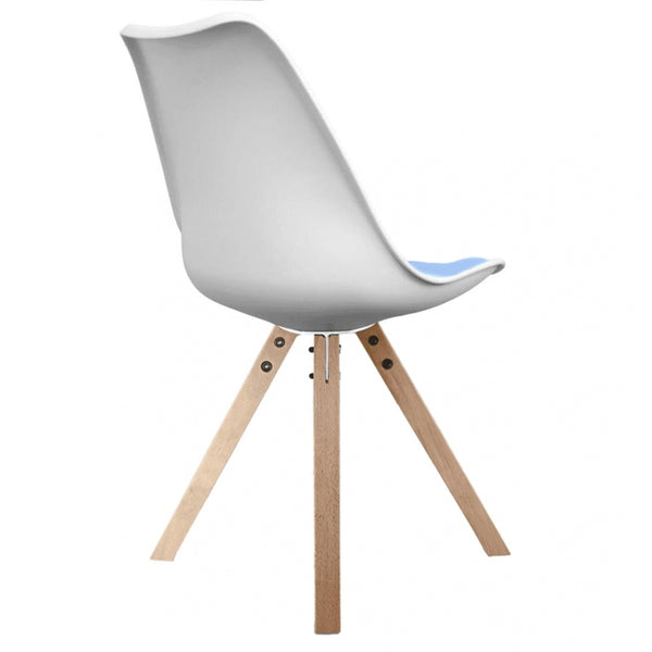 Soho White and Blue Dining Chair with Square Pyramid Light Wood Legs