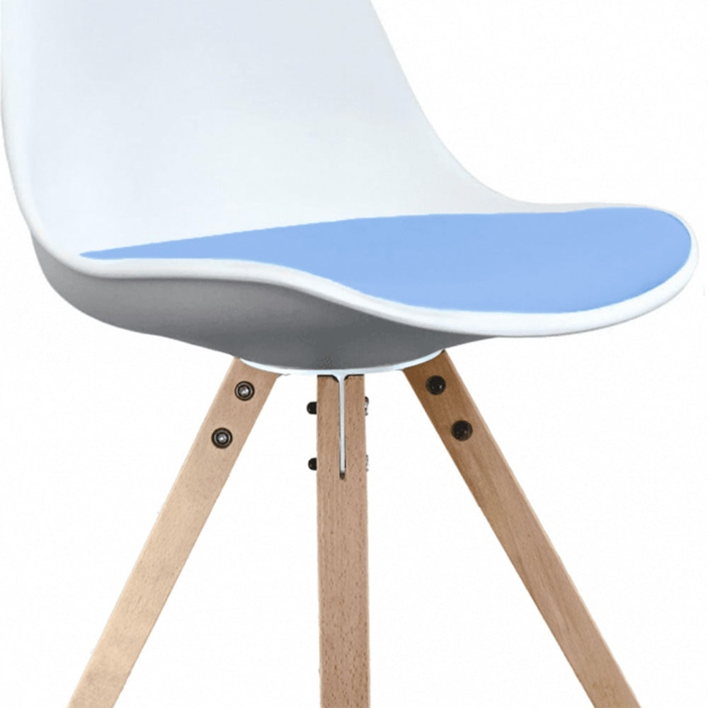 Soho White and Blue Dining Chair with Square Pyramid Light Wood Legs
