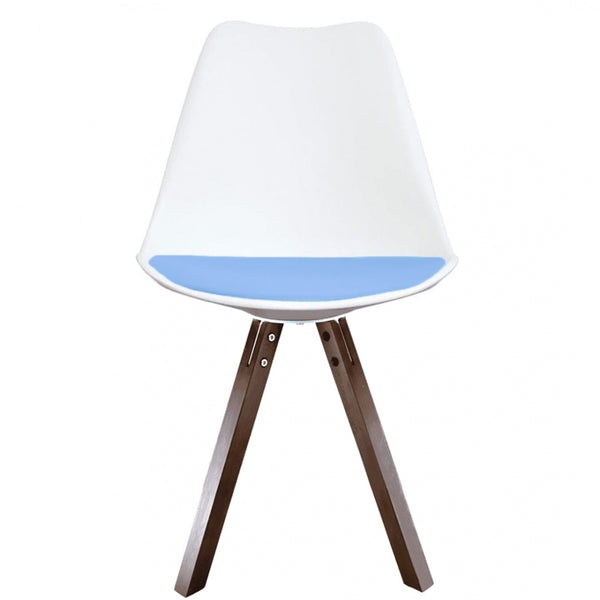 Soho White and Blue Dining Chair with Square Pyramid Dark Wood Legs