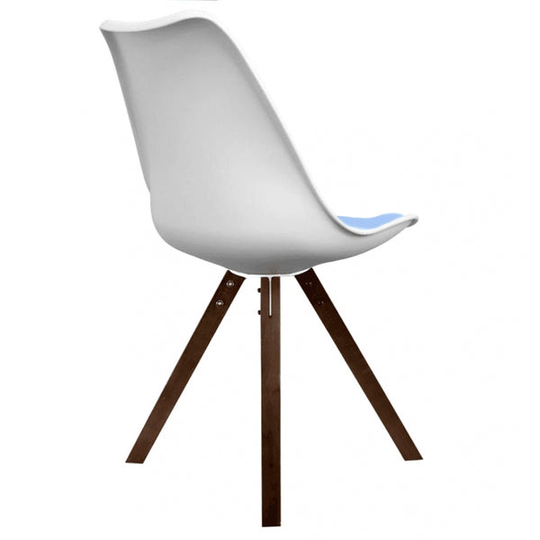 Soho White and Blue Dining Chair with Square Pyramid Dark Wood Legs