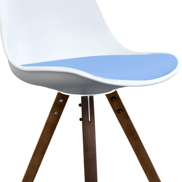 Soho White and Blue Dining Chair with Square Pyramid Dark Wood Legs
