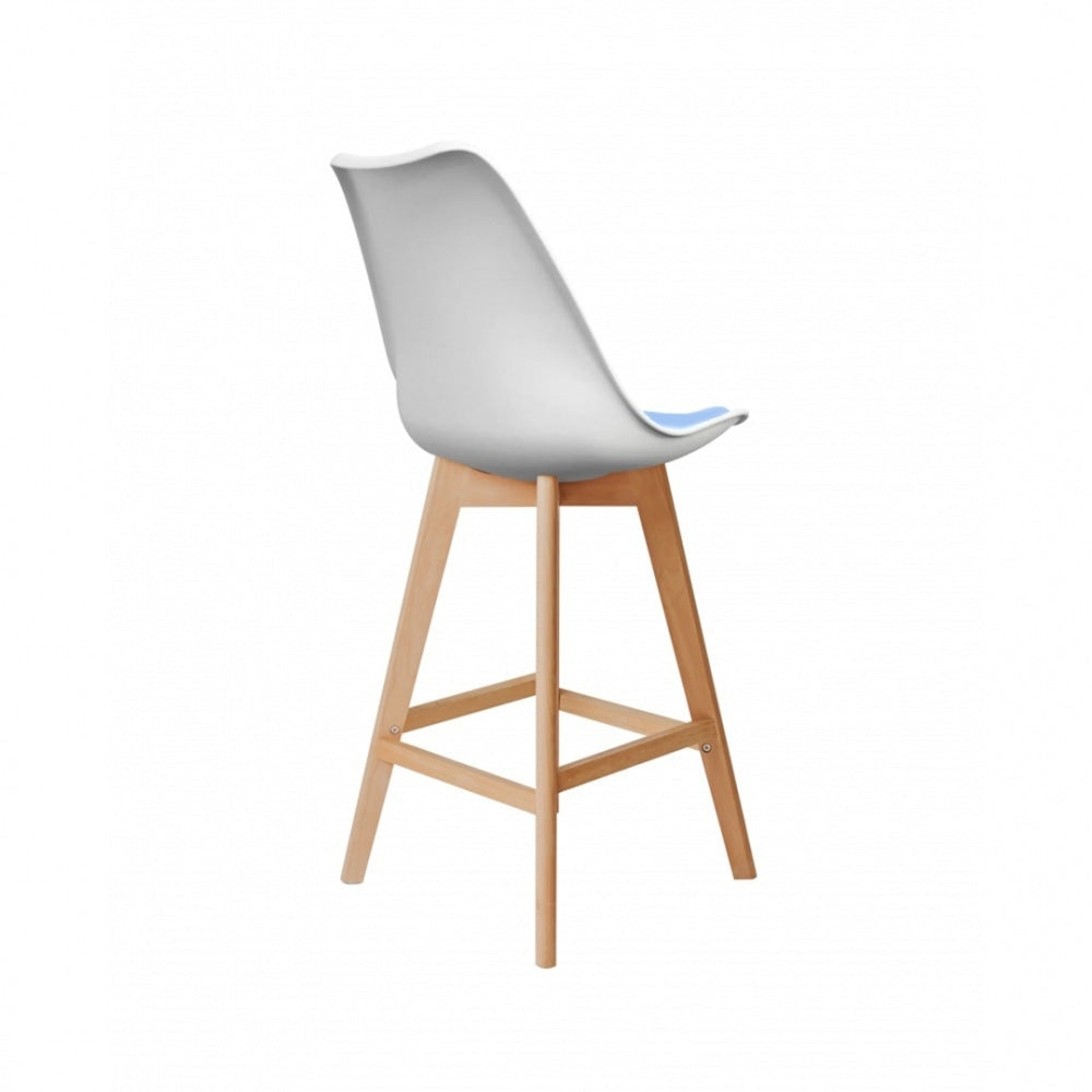 Soho White and Blue Plastic Bar Stool with Light Wood Legs