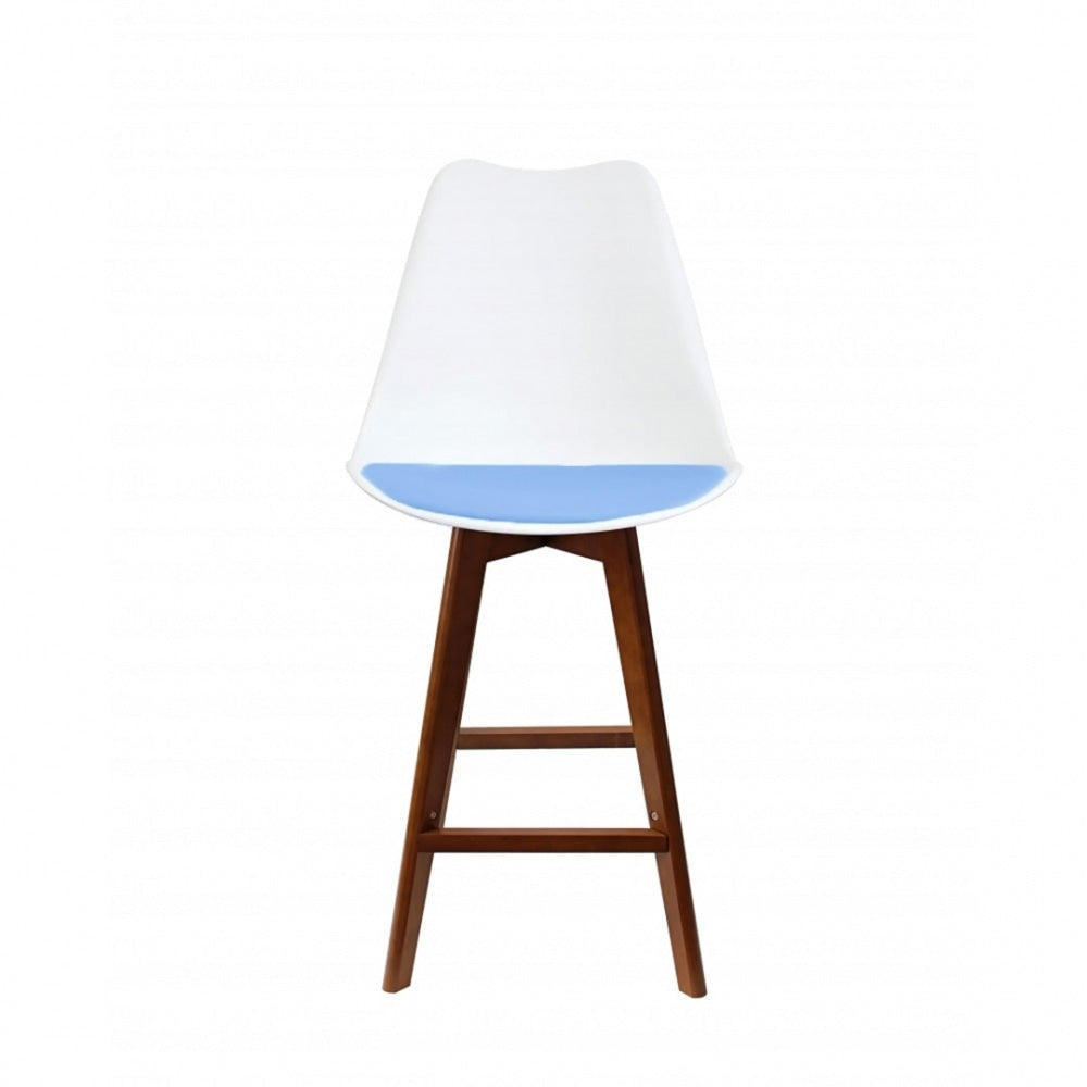 Soho White and Blue Plastic Bar Stool with Dark Wood Legs