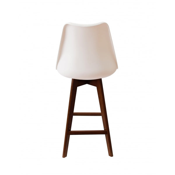 Soho White and Blue Plastic Bar Stool with Dark Wood Legs