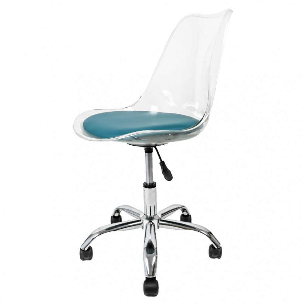 Soho Clear and Teal Plastic Desk Chair with Swivel Base