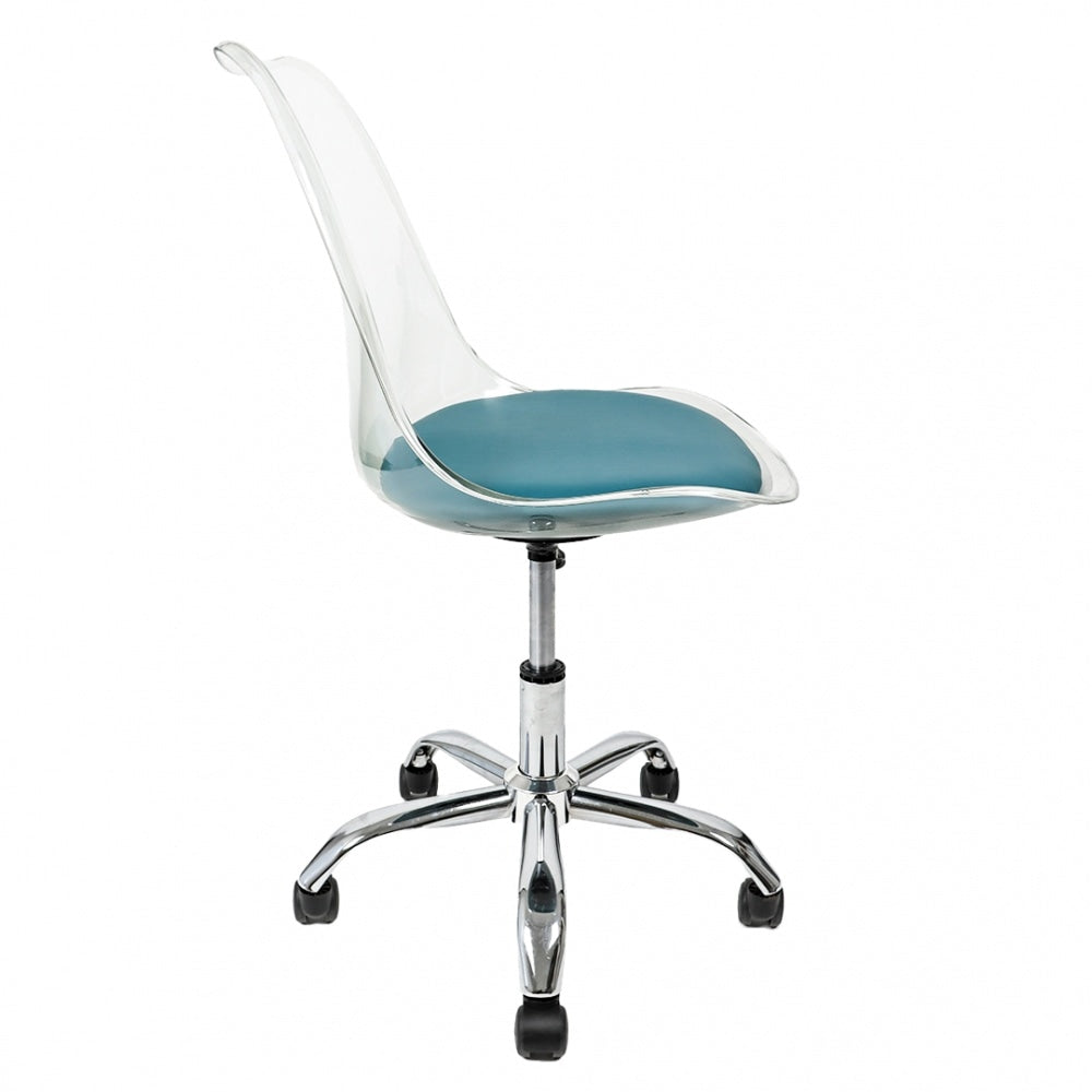 Soho Clear and Teal Plastic Desk Chair with Swivel Base
