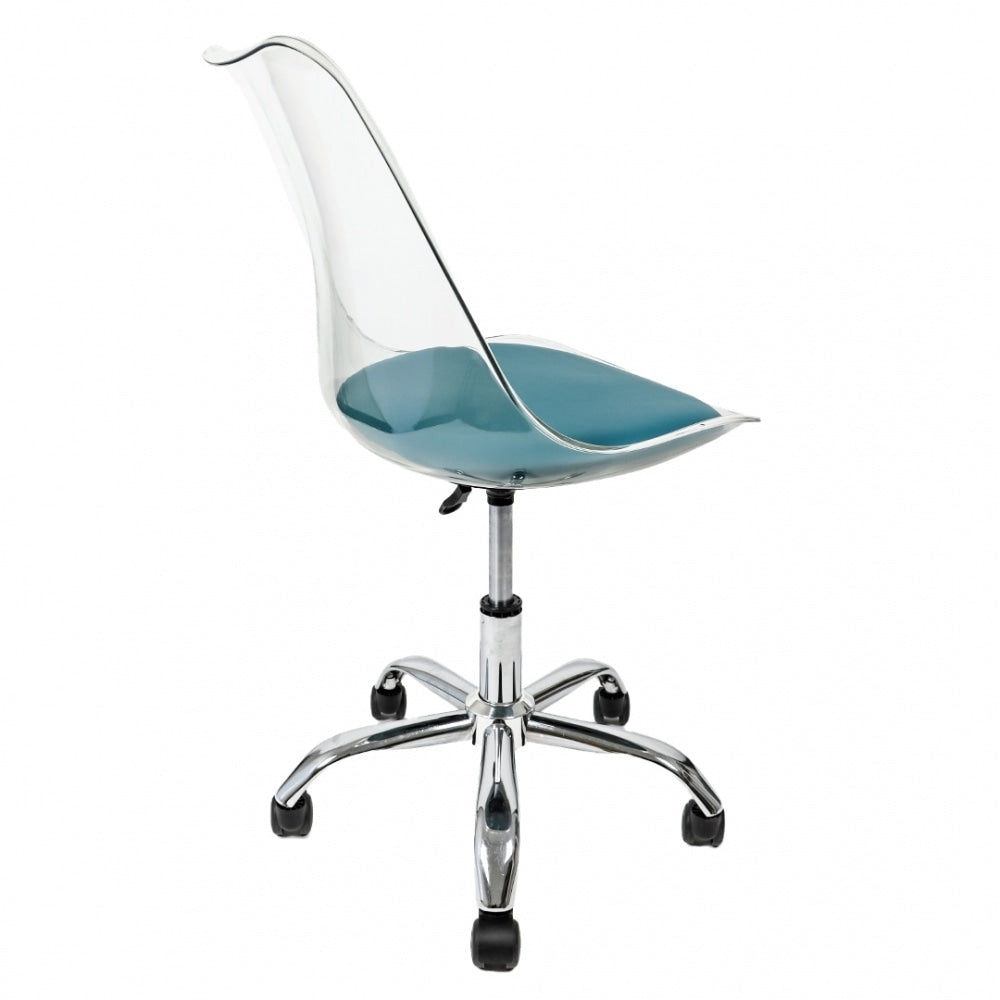 Soho Clear and Teal Plastic Desk Chair with Swivel Base