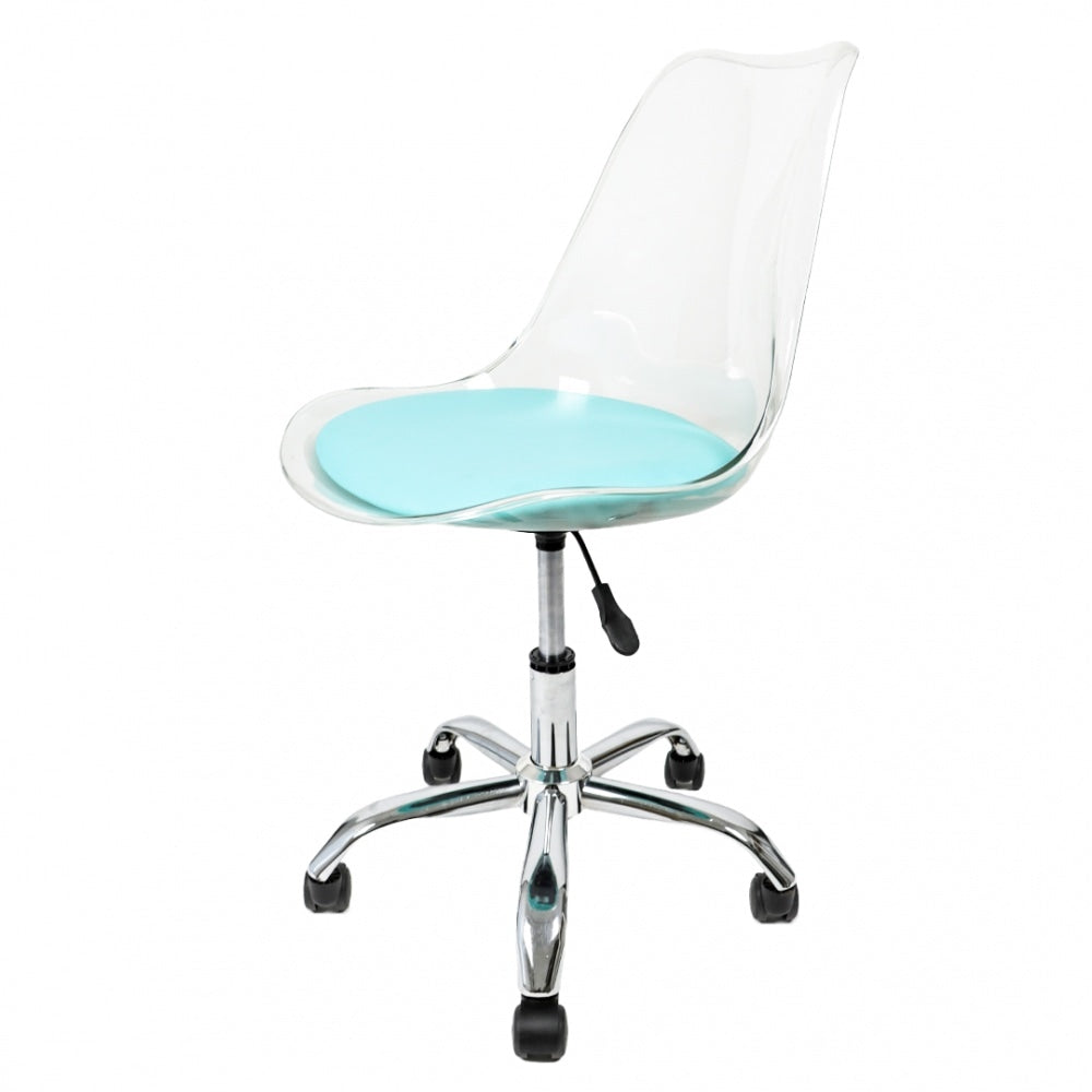 Soho Clear and Aqua Plastic Desk Chair with Swivel Base