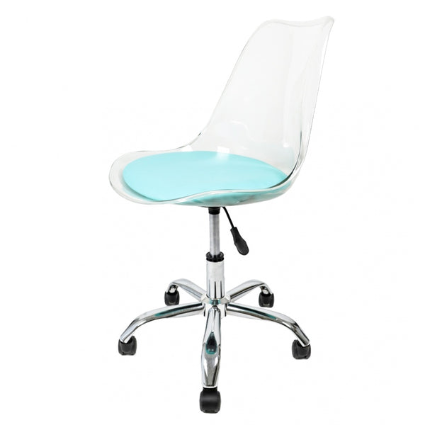 Soho Clear and Aqua Plastic Desk Chair with Swivel Base