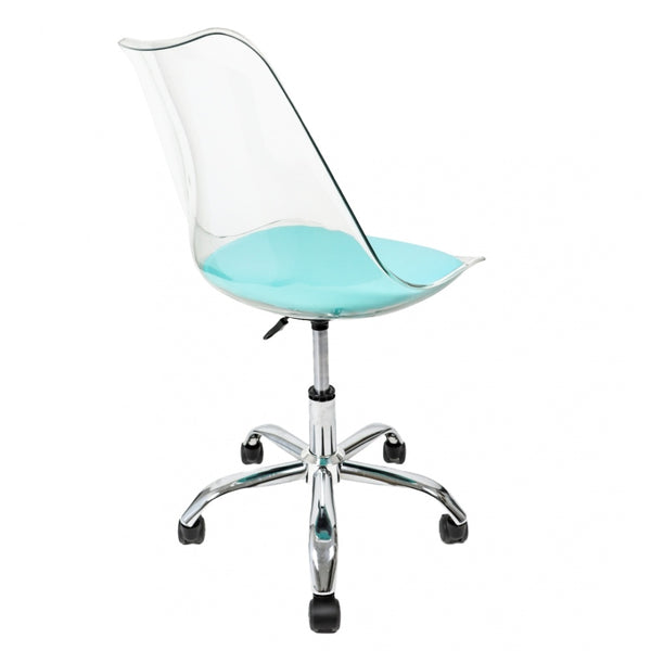 Soho Clear and Aqua Plastic Desk Chair with Swivel Base