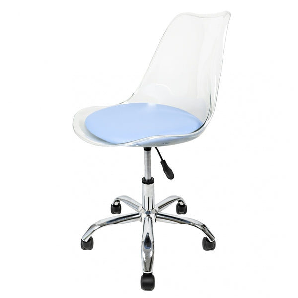 Soho Clear and Blue Plastic Desk Chair with Swivel Base
