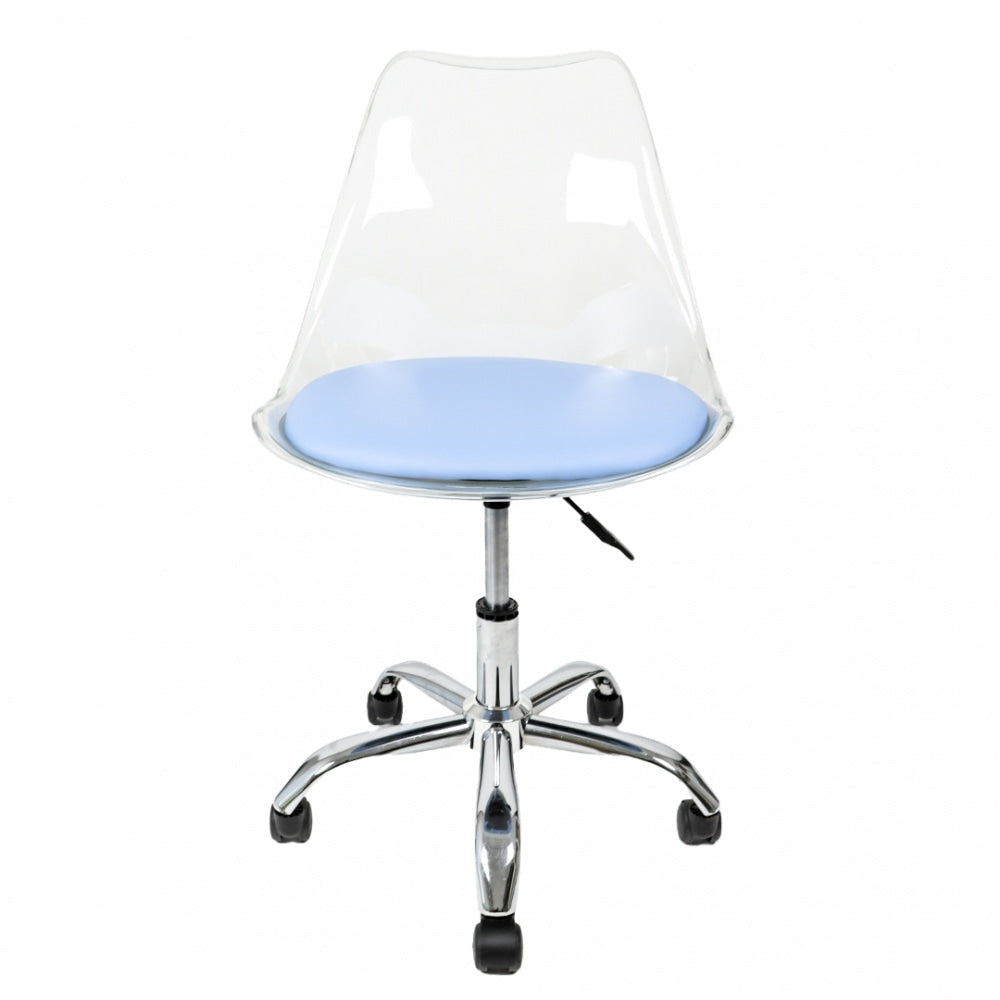 Soho Clear and Blue Plastic Desk Chair with Swivel Base