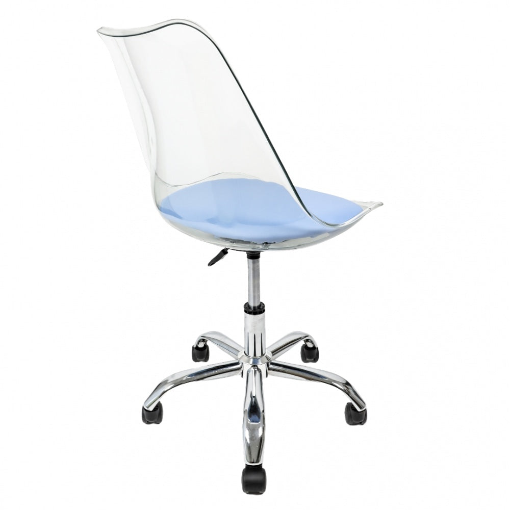Soho Clear and Blue Plastic Desk Chair with Swivel Base
