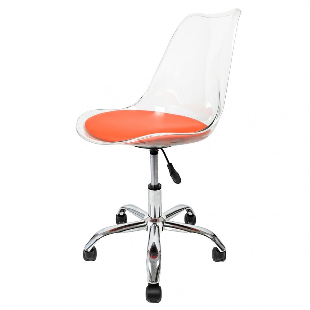 Soho Clear and Orange Plastic Desk Chair with Swivel Base