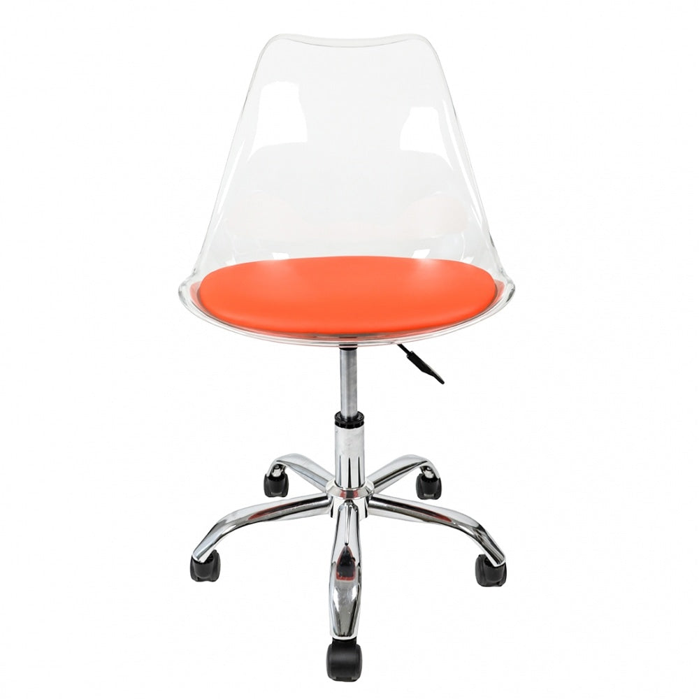 Soho Clear and Orange Plastic Desk Chair with Swivel Base