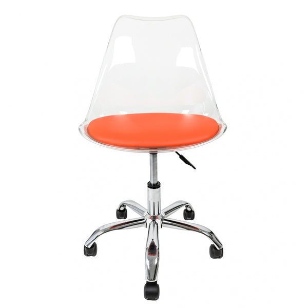 Soho Clear and Orange Plastic Desk Chair with Swivel Base