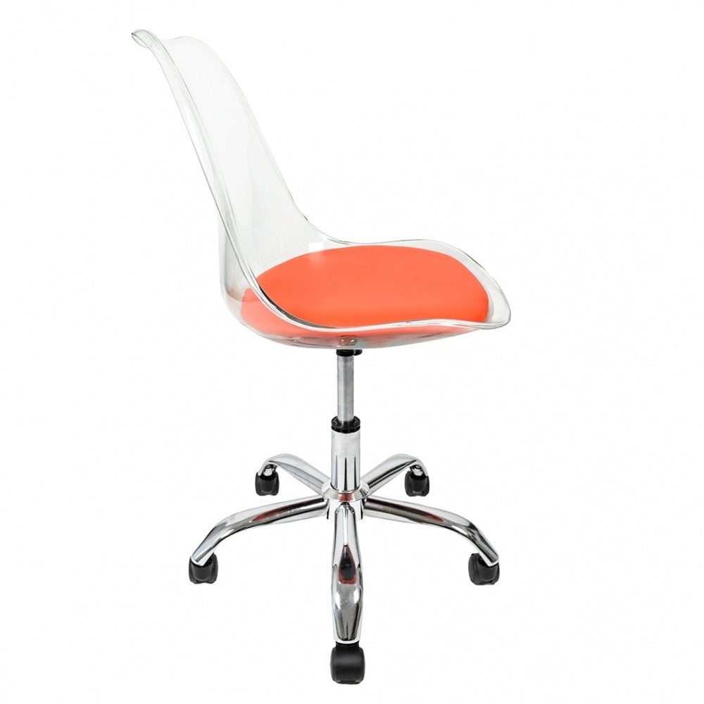 Soho Clear and Orange Plastic Desk Chair with Swivel Base