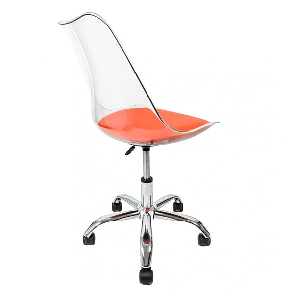 Soho Clear and Orange Plastic Desk Chair with Swivel Base