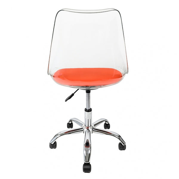 Soho Clear and Orange Plastic Desk Chair with Swivel Base