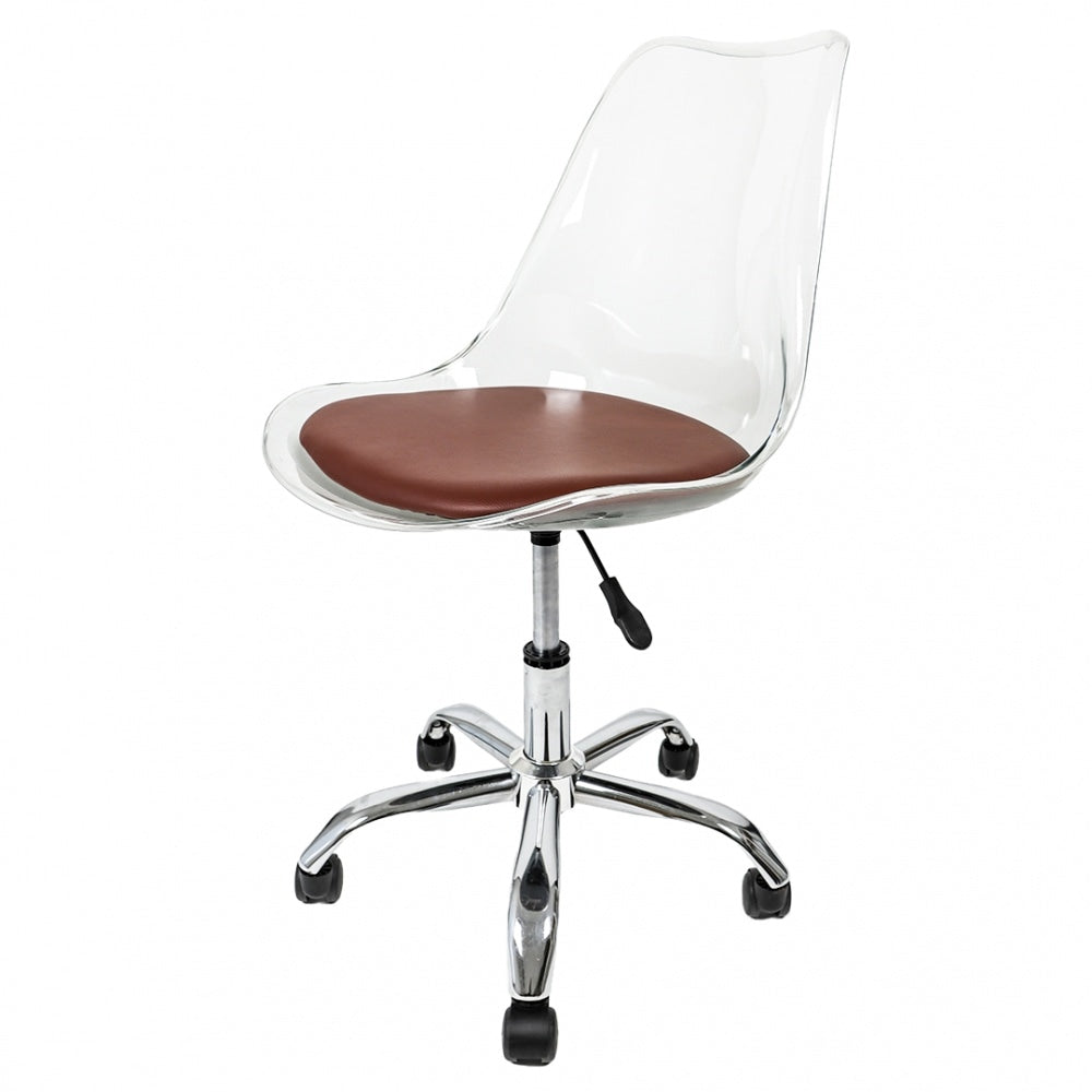 Soho Clear and Chocolate Plastic Desk Chair with Swivel Base